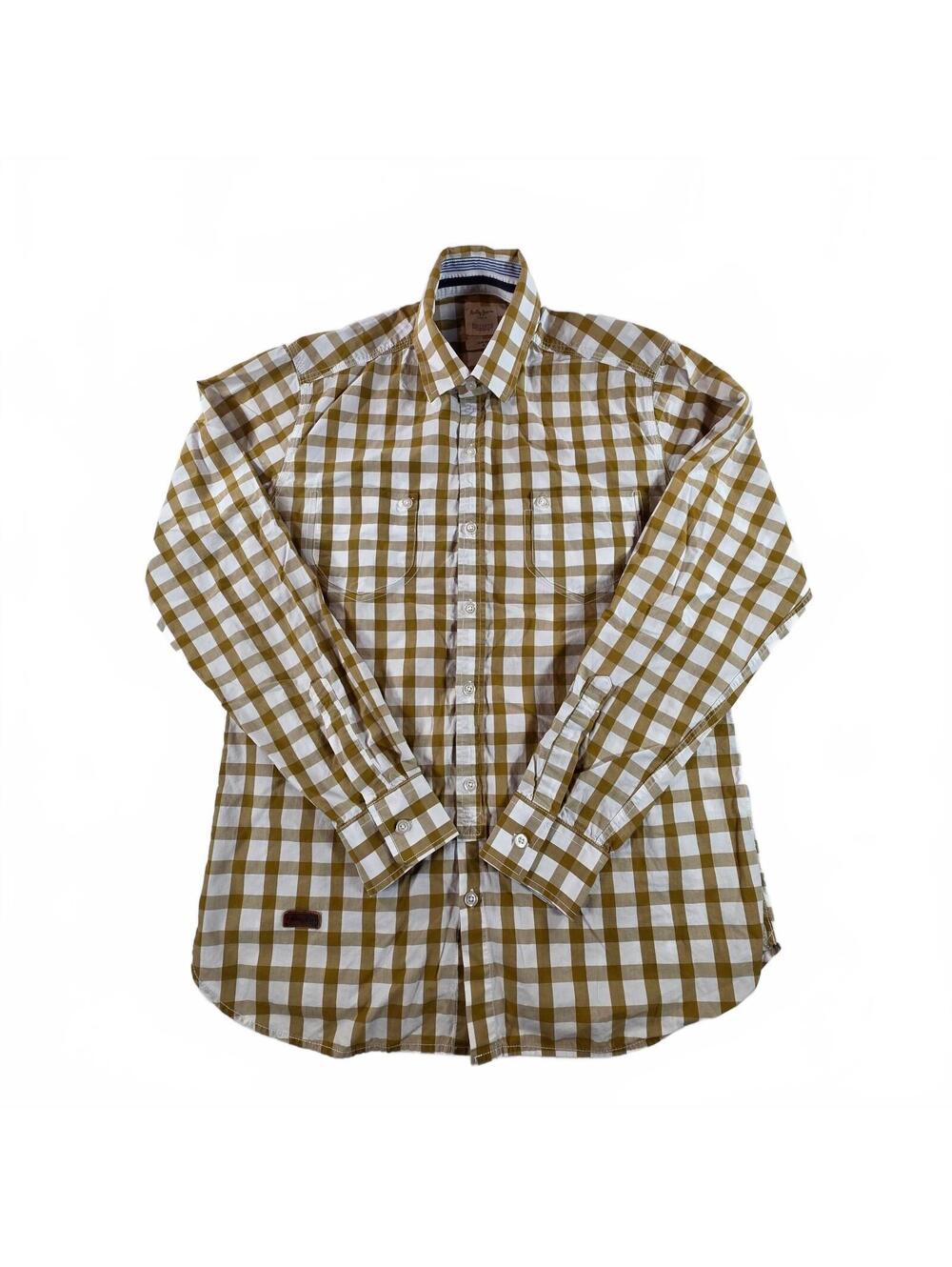 Rally Jeans Men's Button Down Shirt Regular M Mustard White Check Casual